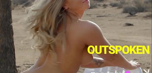  Curved blonde model Teya Kaye hot posed outdoor before passion striptease